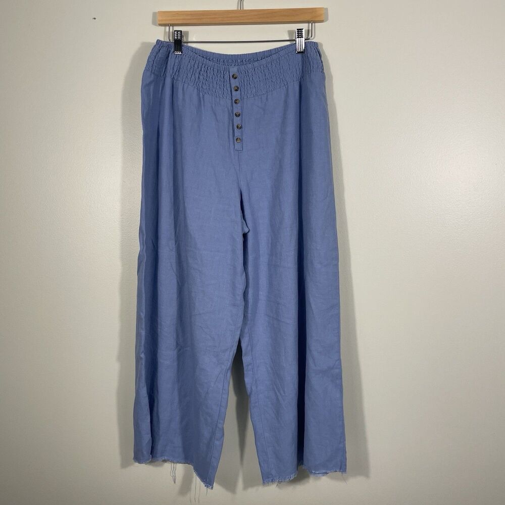C. Est 1946 Vintage Linen Blend Wide Leg Pants Flowy Comfort Blue Women's Size M